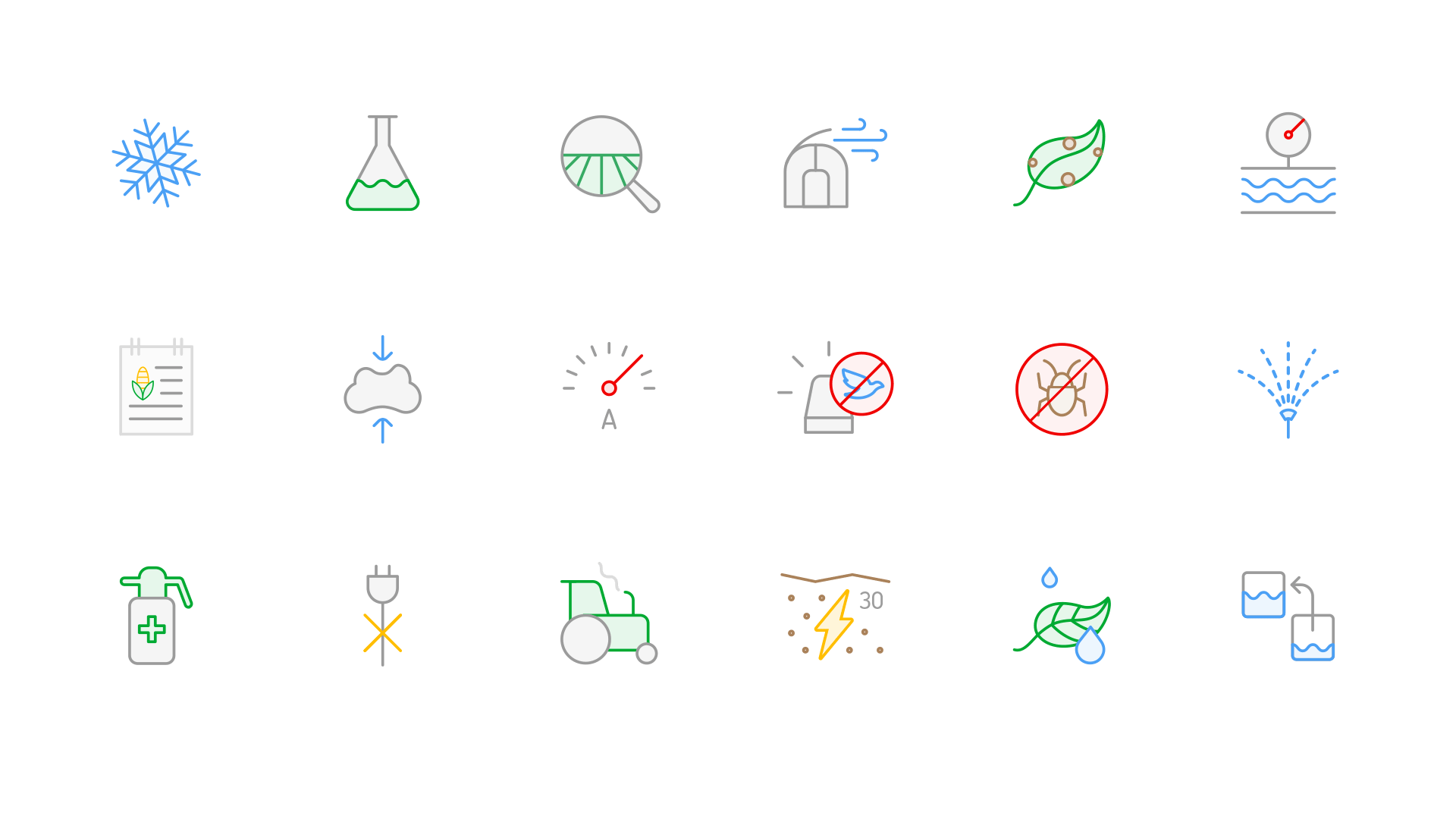 Icons depicting monitoring actions and sensors.