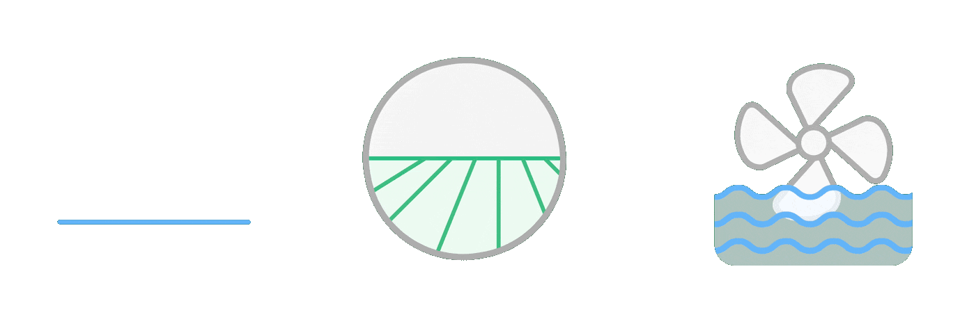 Illustration showing wind, solar panels, and a water turbine generating clean energy.