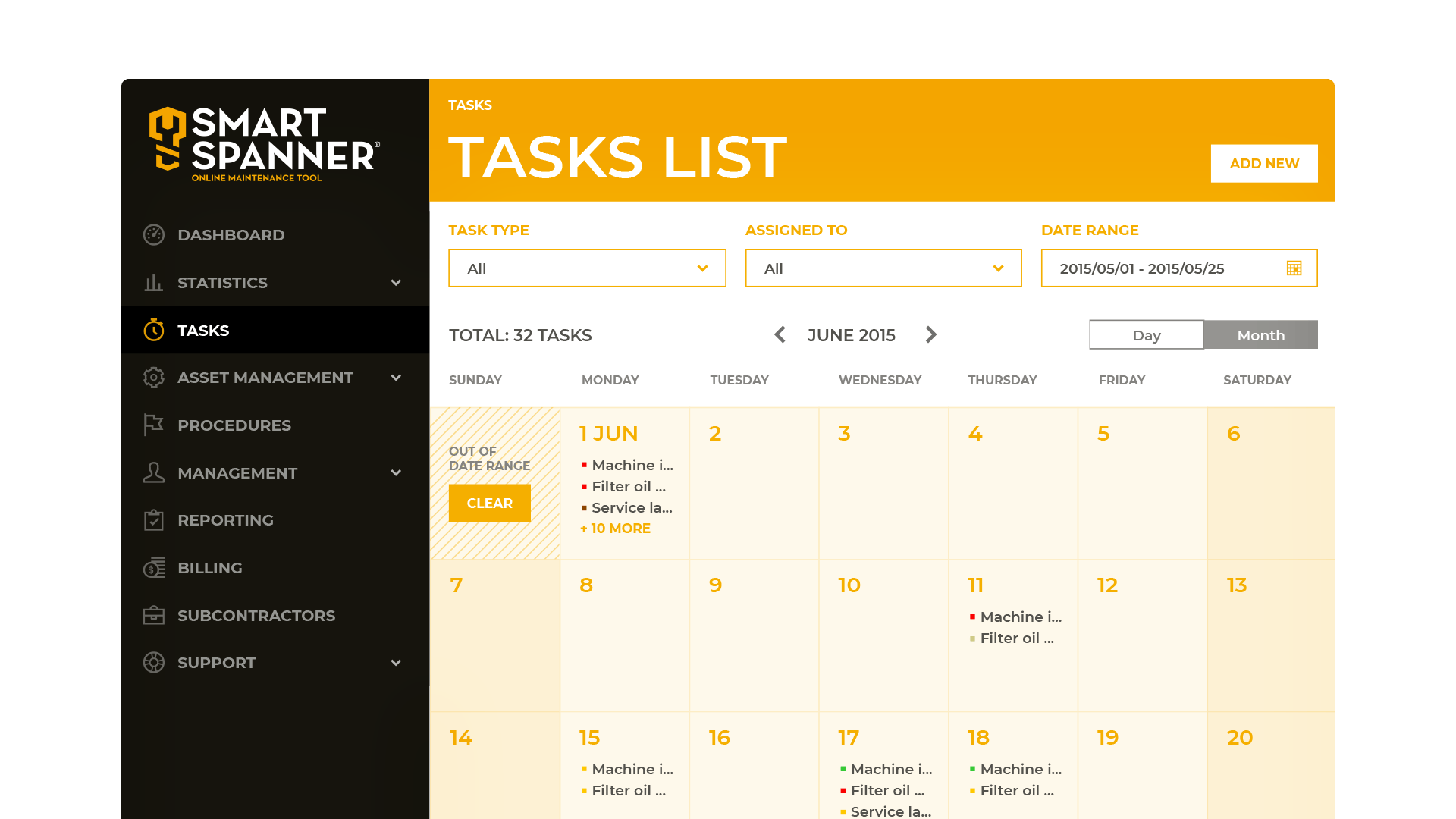 Task list with calendar view of daily tasks.
